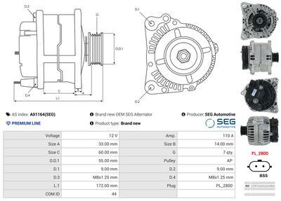 GENERATOR / ALTERNATOR AS-PL A01164SEG 4