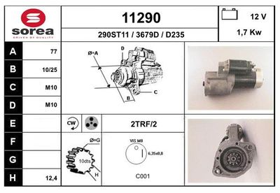 EAI 11290 Стартер для MITSUBISHI LANCER III (C1_A, C6_A)