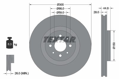 Тормозной диск TEXTAR 92228503 для ALFA ROMEO MITO