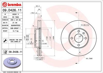 Тормозной диск BREMBO 09.D426.11 для CHEVROLET COBALT