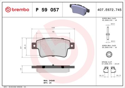 Комплект тормозных колодок, дисковый тормоз P 59 057