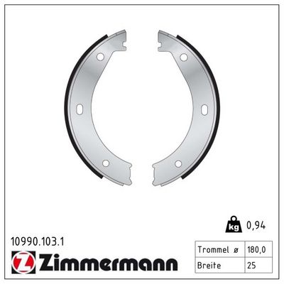 комплект спирачна челюст, ръчна спирачка ZIMMERMANN 10990.103.1