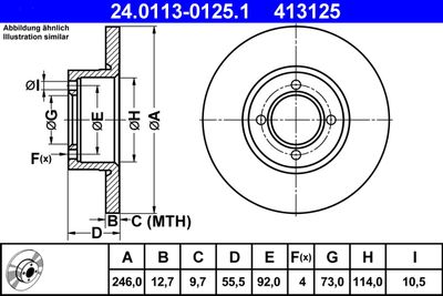 Тормозной диск ATE 24.0113-0125.1 для OPEL KADETT