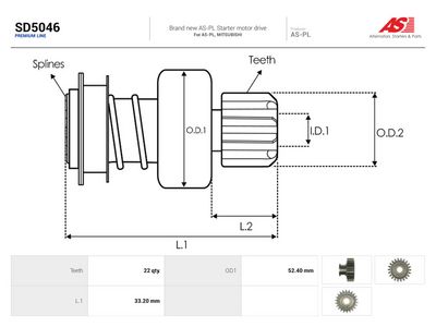 Frihjulsväxel, startmotor AS-PL SD5046