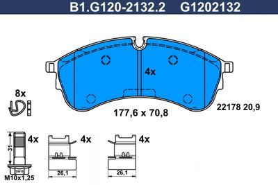 Комплект тормозных колодок, дисковый тормоз GALFER B1.G120-2132.2 для VW CRAFTER