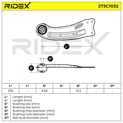 носач, окачване на колелата RIDEX 273C1032