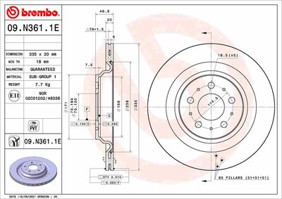 Тормозной диск BREMBO 09.N361.1E для TESLA MODEL 3