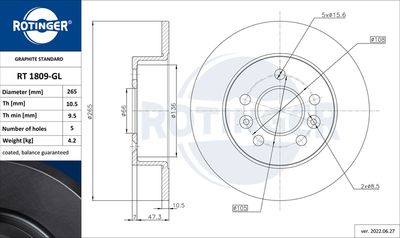 Tarcza hamulcowa ROTINGER RT 1809-GL