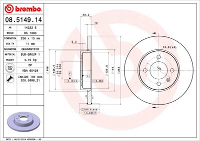 Тормозной диск BREMBO 08.5149.14 для CHERY FLAGCLOUD