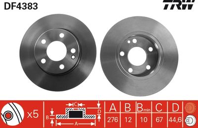 TRW DF4383 Тормозные диски  для MERCEDES-BENZ A-CLASS (Мерседес А-класс)