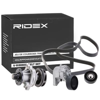 водна помпа + комплект пистови ремъци клиновидно оребряване RIDEX 4172P0012