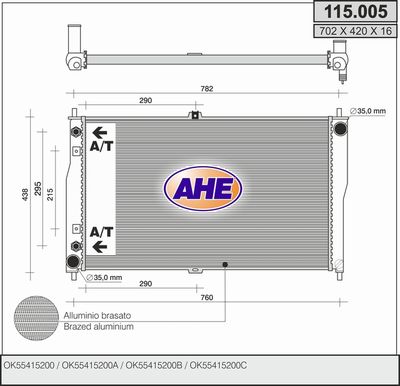 Радиатор, охлаждение двигателя AHE 115.005 для KIA CARNIVAL