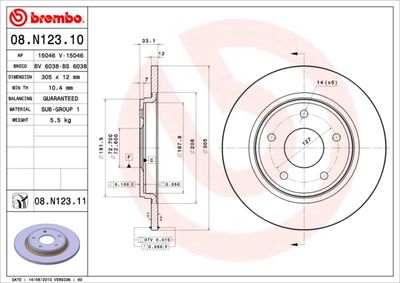 Тормозной диск BREMBO 08.N123.11 для VW ROUTAN