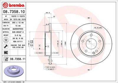 Тормозной диск BREMBO 08.7358.11 для MERCEDES-BENZ A-CLASS