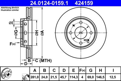 Тормозной диск ATE 24.0124-0159.1 для VOLVO V40