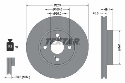 Тормозной диск TEXTAR 92125900 для TOYOTA PRIUS