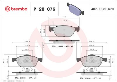 Brake Pad Set, disc brake P 28 076X