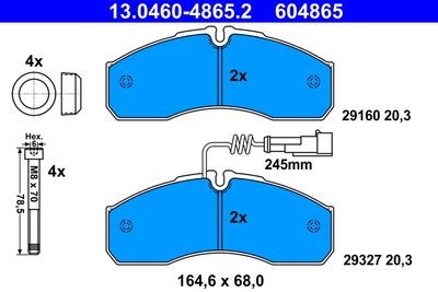ATE 13.0460-4865.2 Тормозные колодки и сигнализаторы  для NISSAN CABSTAR (Ниссан Кабстар)