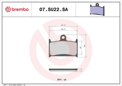 Bromsbeläggssats, skivbroms BREMBO 07SU22SA