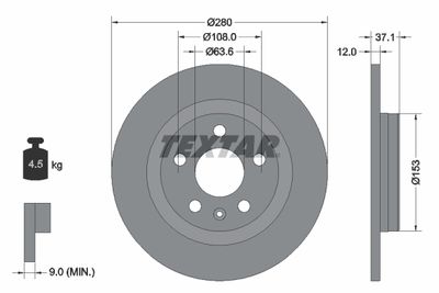 Тормозной диск TEXTAR 92323803 для VOLVO XC40