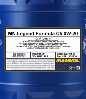 Motorolja MANNOL 7921 Legend Formula C5 0W-20 20 Liter MN7921-20
