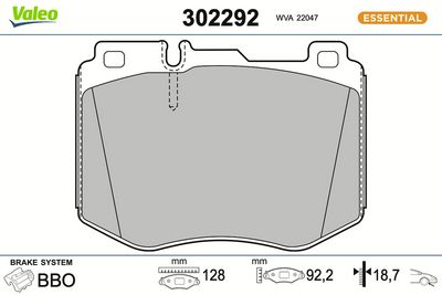 BREMSBELAGSATZ SCHEIBENBREMSE VALEO 302292