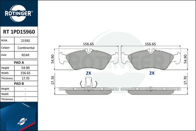 Zestaw klocków hamulcowych, hamulce tarczowe ROTINGER RT 1PD15960