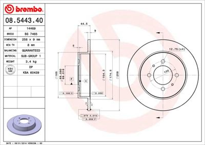 Тормозной диск BREMBO 08.5443.40 для NISSAN 100NX