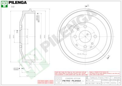 Тормозной барабан PILENGA 6004 для FIAT ARGENTA