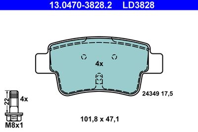 Комплект тормозных колодок, дисковый тормоз ATE 13.0470-3828.2 для ABARTH GRANDE