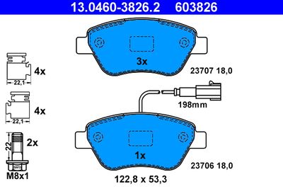 Комплект тормозных колодок, дисковый тормоз ATE 13.0460-3826.2 для FIAT FIORINO