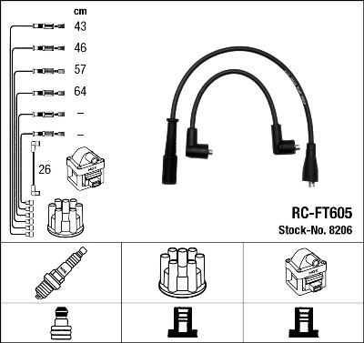 Комплект проводов зажигания NGK 8206 для LANCIA DEDRA
