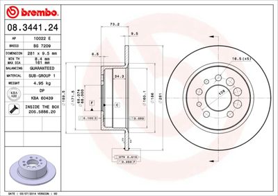 Тормозной диск BREMBO 08.3441.24 для VOLVO 960