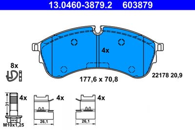 Комплект тормозных колодок, дисковый тормоз ATE 13.0460-3879.2 для VW GRAND