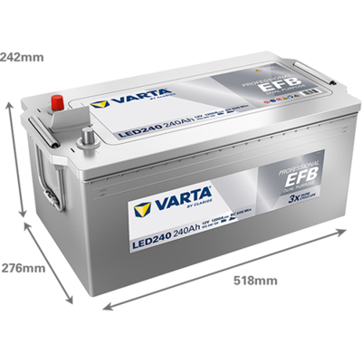 Batterij VARTA 12V 240Ah (EN) PROFESSIONAL DUAL PURPOSE EFB L+ Standaard terminal 518x276x242mm, B00 - geen montageflens efb/tweeledig doel