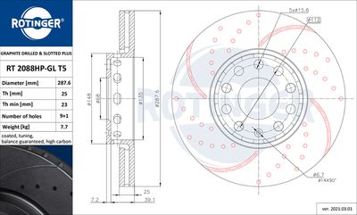 спирачен диск ROTINGER RT 2088HP-GL T5