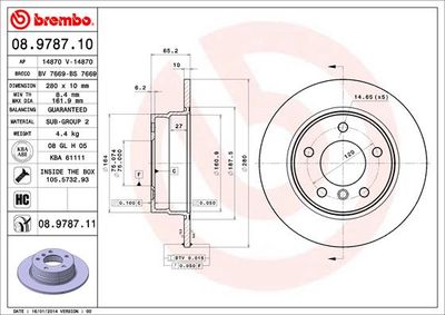 Тормозной диск BREMBO 08.9787.11 для BMW 1