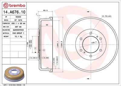 BREMSTROMMEL BREMBO 14A67610 1
