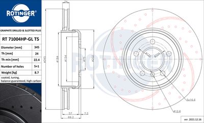 спирачен диск ROTINGER RT 71004HP-GL T5