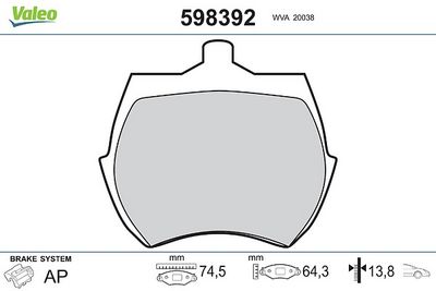комплект спирачно феродо, дискови спирачки VALEO 598392