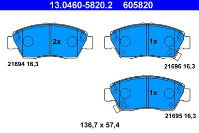 Комплект тормозных колодок, дисковый тормоз ATE 13.0460-5820.2 для HONDA DOMANI