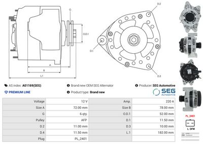 GENERATOR / ALTERNATOR AS-PL A01169SEG 4