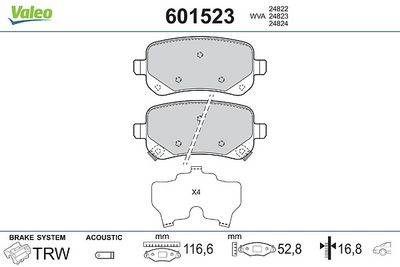 комплект спирачно феродо, дискови спирачки VALEO 601523