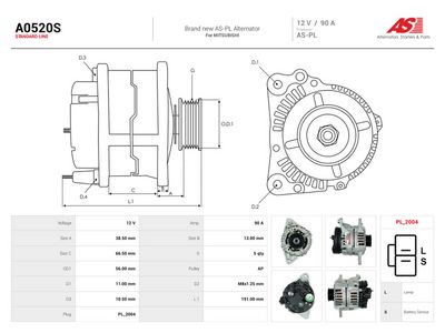 Generator AS-PL A0520S för MITSUBISHI