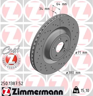 Тормозной диск ZIMMERMANN 250.1387.52 для FORD USA MUSTANG