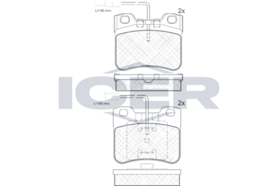комплект спирачно феродо, дискови спирачки ICER 180788-203