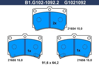 Комплект тормозных колодок, дисковый тормоз GALFER B1.G102-1092.2 для KIA AVELLA