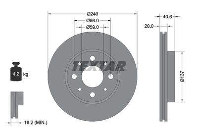 Тормозной диск TEXTAR 92118003 для FIAT PANDA