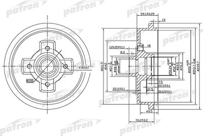 Тормозной барабан PATRON PDR1208 для SEAT AROSA