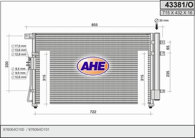 Конденсатор, кондиционер AHE 43381/O для KIA CARNIVAL